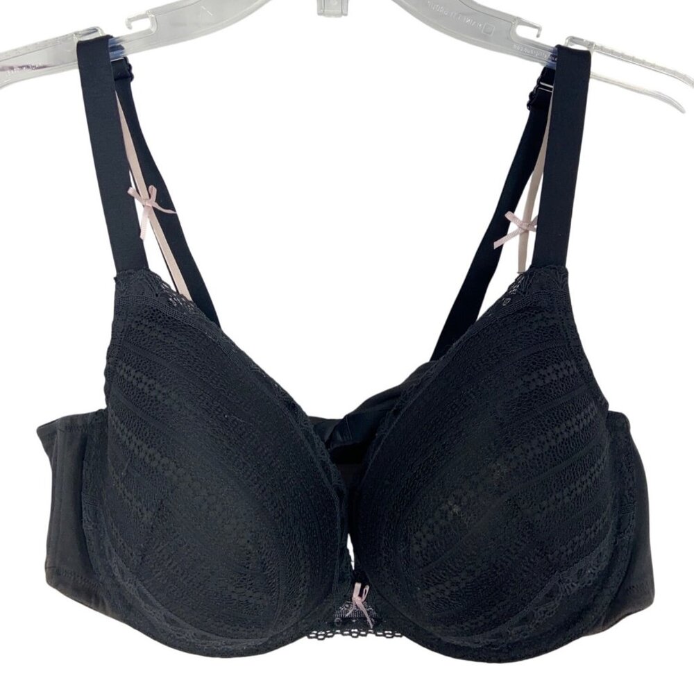 Cacique Black Lace Pink Bow Detail Size‎ 46C Bra
